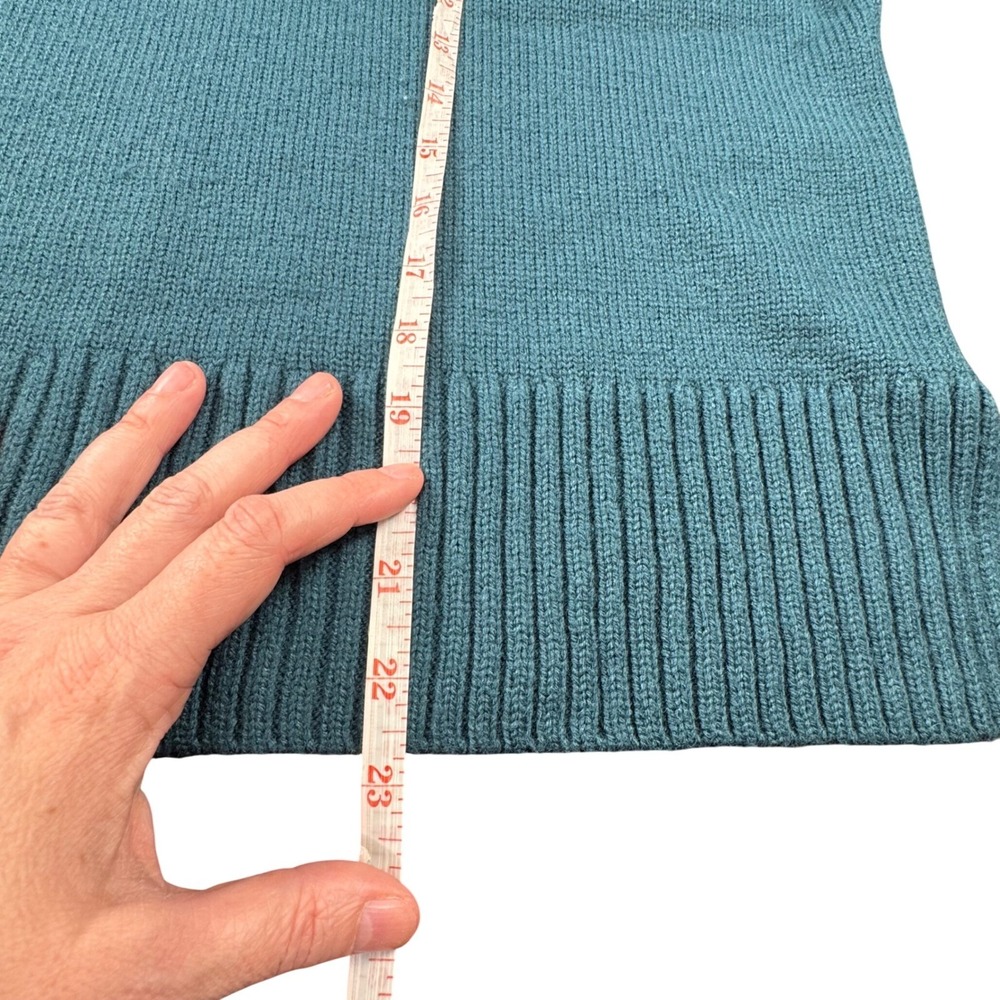 Jason Wu Mock Neck Sweater Teal Ribbed Wool Blend M Cabincore Chunky Chic Cozy - Picture 10 of 13